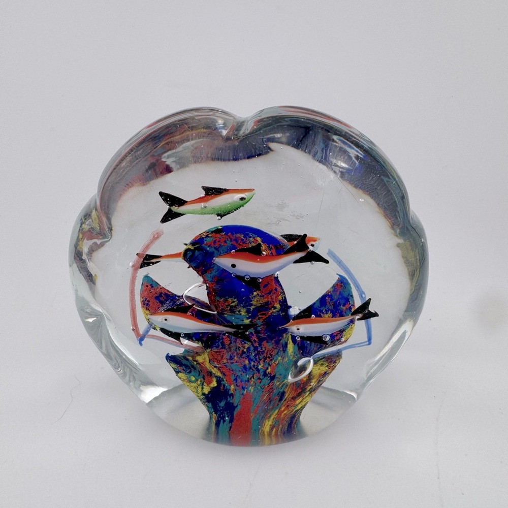 Large Hand Made Colorful Glass Fish Paperweight